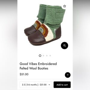 Nooks good vibes felted wool booties size 2.5 baby green 0-6 months nwot
